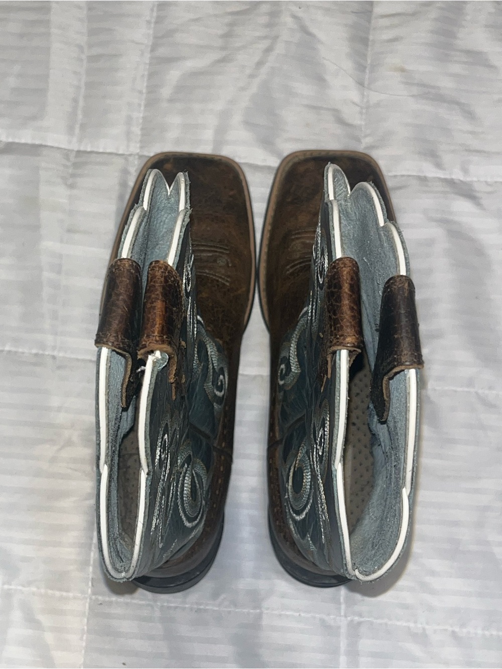 Ariat Women's Quickdraw Brown Teal Leather Square Toe Western Boots Size 8C - Picture 5 of 7